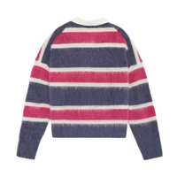 Pull en Mohair Personnalisé pour Homme, Col Polo, Tricoté Épais 7GG, Brossé et Rayé, Collection Automne Hiver