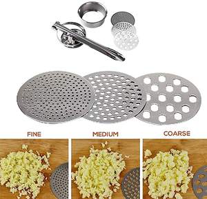 Presse-purée à pommes de terre manuelle professionnelle, robuste, en acier inoxydable, avec 3 disques interchangeables amovibles - Product Image 4