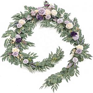 Couronne de fleurs séchées à chaud, <span class=keywords><strong>guirlande</strong></span> de vert d'<span class=keywords><strong>eucalyptus</strong></span>, décoration de mariage, de maison, roses artificielles décoratives, fleurs artificielles - Product Image 2