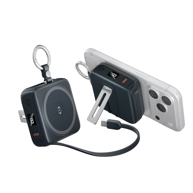 Magnetic Wireless Type-C Power Bank 10000mAh Portable Charger with Built-in Cables & Stand 22.5W Fast Charging