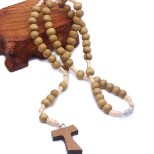 Collares cruzados de madera cortos hechos a mano con <span class=keywords><strong>Rosario</strong></span>, suministros religiosos con cuentas de moda para oración, venta al por mayor - Product Image 3