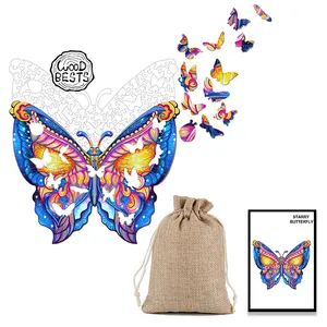 Puzle de madera personalizado con diseño de mariposa estrellada, rompecabezas de saco Simple, venta al por mayor