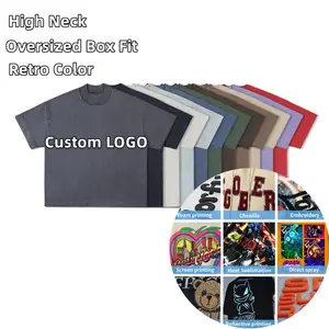 Custom Logo High Quality Heavy Weight Over sized High Neck Boxed Fit Retro Acid Washing Unisex Men's Summer Casual T Shirt