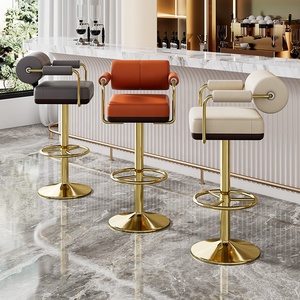 Taburete de Bar, Mostrador de Metal, giratorio nórdico, muebles altos modernos <span class=keywords><strong>para</strong></span> el hogar, cocina alta, taburetes de silla de Bar de lujo dorados de cuero de terciopelo de madera - Product Image 2