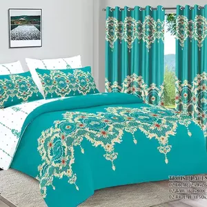 Set tirai motif bunga, sprei dengan gorden ukuran king untuk ruang tamu dan tempat tidur mewah