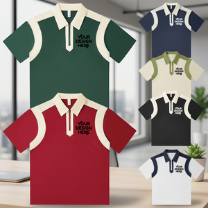 DOVEARK Maßgeschneidertes 240G S-3XL Retro Distinct Schwergewicht 65% Baumwolle 35% Polyester Kontrastfarbe Reißverschluss Einfaches Unisex Herren Poloshirt - Product Image 1