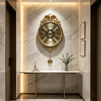 Horloge murale éléphant en métal orné avec pendule, mouvement silencieux, art mural décoratif rétro pour la maison et l'hôtel