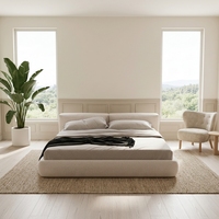 Lit capitonné surdimensionné avec cadre en bois massif de qualité supérieure, tête de lit rembourrée douce, lit plateforme minimaliste pour une chambre confortable