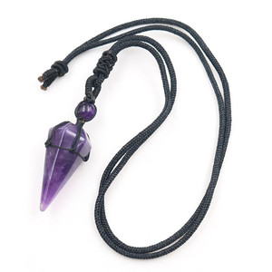 Pierre naturelle Cône Collier Pendentif En Cristal de Quartz Noir Corde Enroulée Traitement Collier pour Hommes Femmes <span class=keywords><strong>Bijoux</strong></span> De Mode - Product Image 4