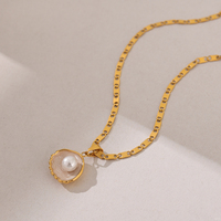 Kalung Mutiara Liontin Kerang Lapis Emas PVD Stainless Steel Trendy untuk Wanita, Perhiasan Tahan Air