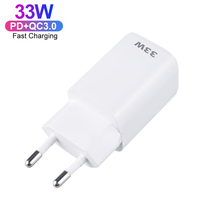 Cargador Rápido de 2 Puertos, Mini, PD33W QC3.0 Tipo C USB, Cargador de Pared Portátil con Enchufe US/EU para Teléfono Móvil