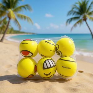 Palla in spugna MNJ da 9 cm, colore giallo, con faccina sorridente, giocattolo da spiaggia, confezione da 6 pezzi - Product Image 2