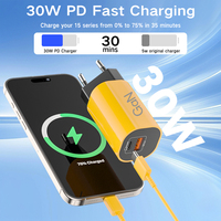 Cargador GaN con Enchufe Europeo Tipo-C de 30w, Adaptador Tipo C a USB de Doble Puerto, Accesorios para Celulares, Cable de Carga al por Mayor