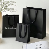 Sacs en papier personnalisés avec logo, durables, noirs, faits à la main, de luxe, écologiques, pour bijoux et lunettes, avec poignées en ruban