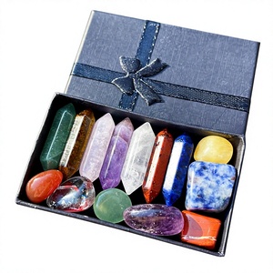 Ensemble de chakras en colonne hexagonale, pierres à double pointe en quartz clair, <span class=keywords><strong>lapis</strong></span>-<span class=keywords><strong>lazuli</strong></span>, œil de tigre, quartz rose, boîte cadeau artisanale - Product Image 1