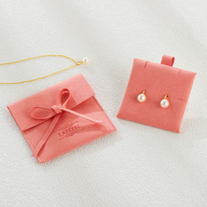Luxury Custom Emboss Logo Jewelry Pouch Packaging Microfiber Flap Envelope Bowknot Gift Bag Necklace Bracelet Jewelry Bag - Product Image 5