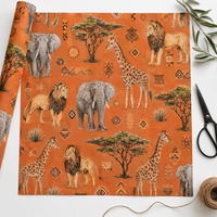 Orangefarbenes Afrikanisches Savanna-Safari-Tier Geschenkpapier mit Individuellem Druck Löwen Elefanten Giraffen Muster Kinder Feiertags-Feuchtebeständiges Papier