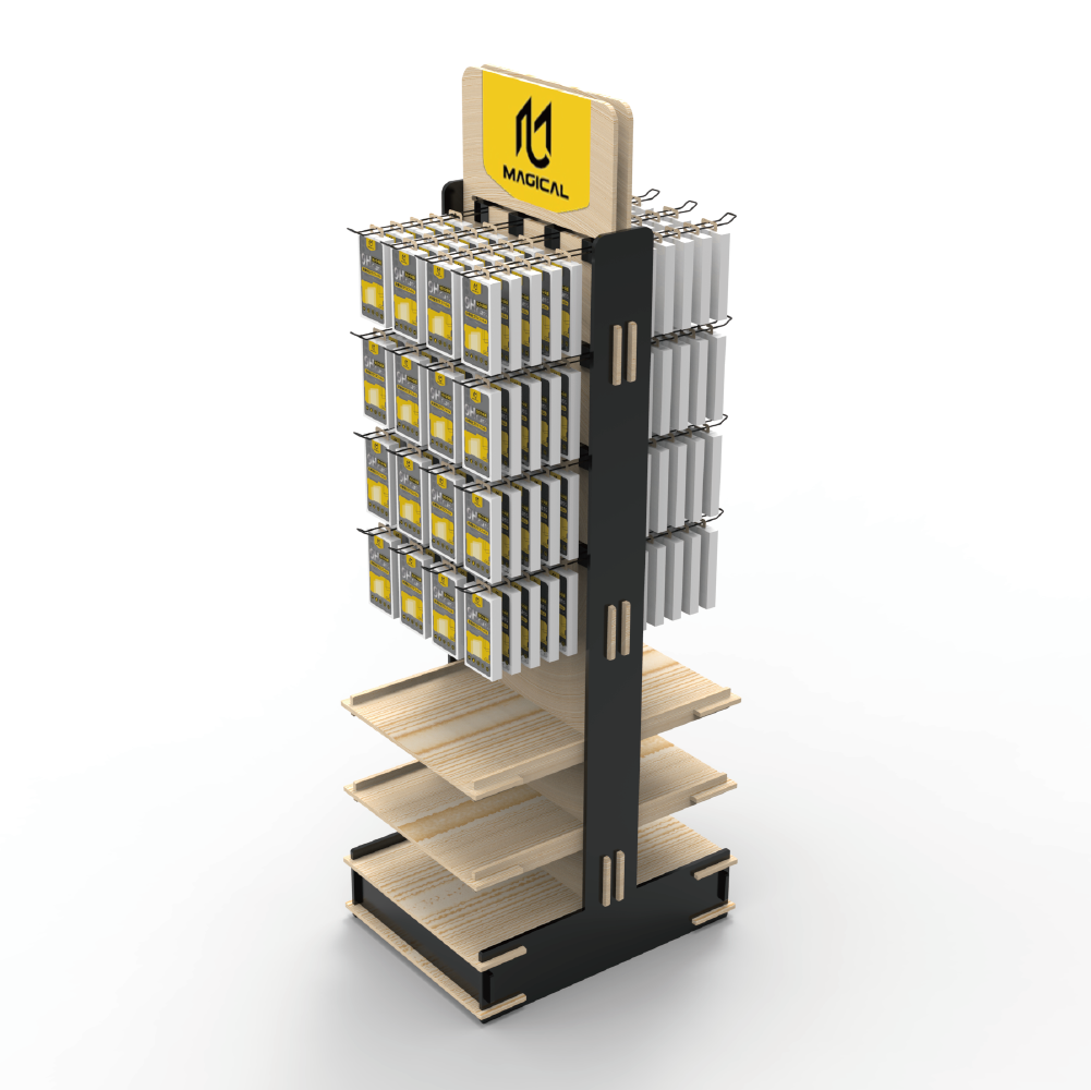 Apache Custom Double-Sided Phone Case and Accessories Floor-Mounted Plywood Display Stand for Supermarket Stores — view 1