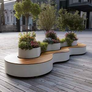 Banc de fleurs commercial d'extérieur pour rue, combiné avec jardinière carrée incurvée, mobile avec trous de drainage, personnalisable - Product Image 3