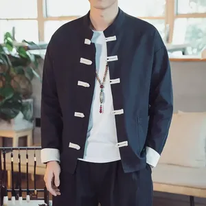 เสื้อคลุมสไตล์จีนโบราณแบบใหม่สำหรับผู้ชาย แขนยาว ชุดถัง คอจีน ติดกระดุม เสื้อแจ็คเก็ตผ้าฝ้ายสไตล์โอเรียนทัล เสื้อคุนฟู - Product Image 5