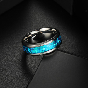 Recém-chegados anel holográfico azul do aço inoxidável com embutimento cintilante | Moda banda anel para homens e mulheres - Product Image 6