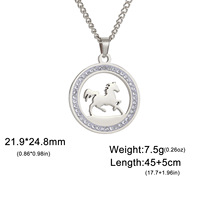 Collier Pendentif Cheval en Acier Inoxydable Forme Ronde avec Zircon, Design Mode Bijoux Animaux