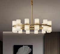 JYLIGHTING Proluxe Suspension en albâtre tout en cuivre Lustre rond moderne pour le salon Alimentation CA avec ampoule Source lumineuse