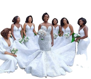 Vestido de Novia Bordado de Lujo con Tirantes Finos, Vestido de Novia Africano con Cuentas para Mujeres Maduras - Product Image 1