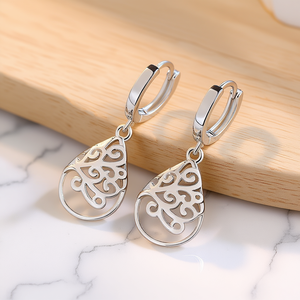 Orecchini pendenti in argento tibetano a forma di goccia d'acqua in stile vintage per le donne, gioielli da festa, orecchini alla moda in lega placcata argento - Product Image 2