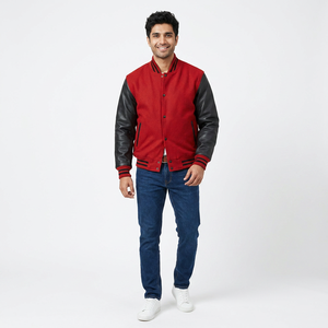 Chaqueta Bomber de Béisbol para Hombre, Estilo Letterman, con Mangas de Cuero Original, Cuerpo de Lana, Chaqueta Universitaria con Detalles Decorativos para Invierno - Product Image 1
