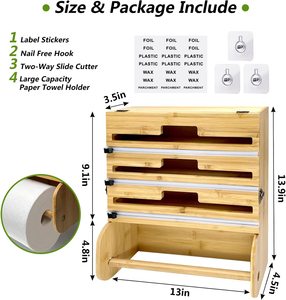 Legend Natural <span class=keywords><strong>Bamboo</strong></span> Foil e Plastic Wrap Organizer compatibile Regular Size 12 "Roll Wall-mounttr portasciugamani di carta di bambù 7in - Product Image 3