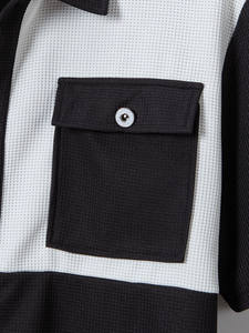 Camisa de manga corta informal con botones de cuatro filas y cuello de polo de punto gofrado de verano para <span class=keywords><strong>hombre</strong></span> - Product Image 4