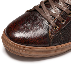 Baskets basses décontractées pour hommes en cuir véritable grande taille à lacets, couleur unie marron foncé, respirantes et antidérapantes pour l'automne - Product Image 3