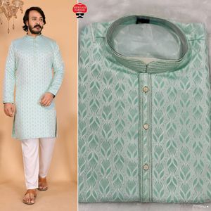 Premium Heavy Designer Collection Premium Ethnic Wear Heavy Jacquard Silk Kurta Pijama Set Hecho De Algodón Suave - Product Image 3