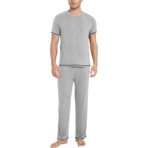 Ensemble de pyjama pour homme en viscose de bambou, t-shirt à manches courtes et pantalon de détente, 2 pièces, vêtements de nuit confortables, vêtements de nuit en modal tricoté - Product Image 2