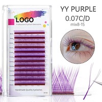 Extensions de cils en gros YY W, colorées rouge et bleu, en maille, tissées à la main, forme trèfle, 0.07 C D L M Curl De Pestaas Cilia YY W Lash