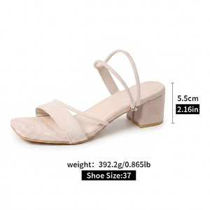 Nouvelles sandales sexy pour femmes à talons hauts, talons épais, boucle métallique à corde ronde, dessus en daim synthétique, bout ouvert, Life LQ-1 - Product Image 3
