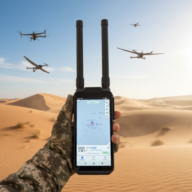 Portable Handheld Drone/UAV Detector 3km Detection Range 3s Response Time 8h Continuous Working Frequency Range 100-6000MHz
