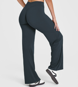 Leggings Deportivos de Fitness para <span class=keywords><strong>Mujer</strong></span> 2025 con Logo Personalizado, Pantalones de Yoga de Tiro Alto, Secado Rápido, Levantamiento de Cadera, Ajustados de Pierna Ancha Acampanada para Gimnasio - Product Image 5