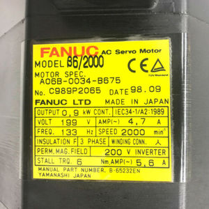 Motor AC Original A06B-0143-B675 A12/3000, Eje Cónico con Freno, Codificador Absoluto A64 - Product Image 1