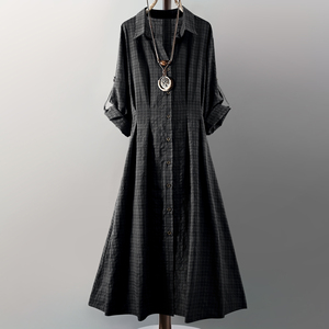 Cộng với kích thước của phụ nữ kẻ sọc ăn mặc cổ nút-phía trước nửa cuộn tay Áo Midi chiều dài hoàn hảo cho Mùa Xuân/Mùa Hè/Mùa Thu - Product Image 3