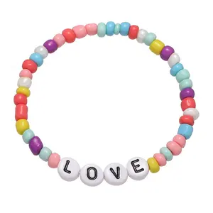 Bracelets extensibles en perles de lettres acryliques, meilleures ventes Amazon, BFF initiales en verre, perle de rocaille, Bracelet pour enfants