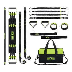 INNSTAR home gym 5.0 equipment multi-functional green custom resistance exercise band with bar and handle logo