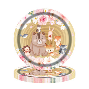 Ensemble de vaisselle jetable pour fête d'anniversaire sur le thème des animaux de la jungle, assiettes en papier, gobelets, nappe, kit de couverts, style dessin animé, fournitures de fête - Product Image 4