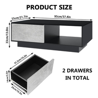 Fournisseur de meubles en gros Bloc lumière LED Table basse avec 2 tiroirs en marbre noir et gris