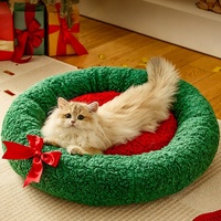 Lit pour chien moderne et chaleureux pour l'hiver, style maison d'arbre semi-fermée, avec coussin amovible, nid rond pour chat