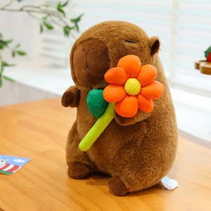 Al por mayor, Peluche de Capibara de 23 cm (8 pulgadas), de dibujos animados, lindo, con ramo de flores, muñeco almohada, pequeño regalo para niños - Product Image 2
