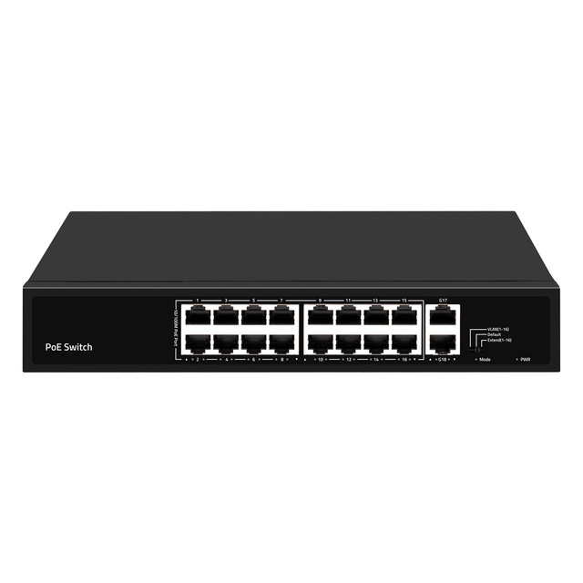 4COVR 16 Ports PoE Switch 802.3af/at Fanless 300W 16*10/100Mbps PoE 2* Gigabit Uplink for POE CCTV Security IP Camera System