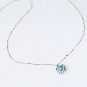 White Gold Plated Blue Crystal Ring Pendant Jewelry Sterling 925 Silver Necklace