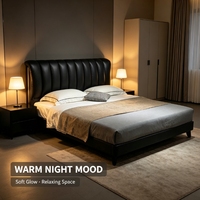 Lit de chambre moderne avec dossier en cuir écologique souple et cadre en bois, idéal pour appartement et hôtel